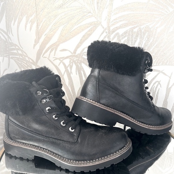 Esprit Womens Black Faux Fur Lined Lace Up Winter Boots 8.5 – Cozy Fall Style - Picture 2 of 7